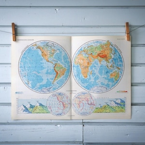1967 Vintage World Hemispheres Map