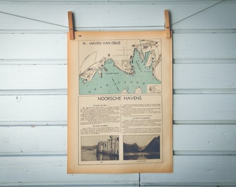 1941 Vintage Oslo Harbour Map