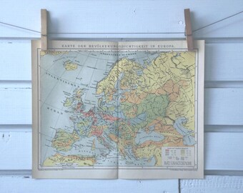 1894 Vintage Population Density Map of Europe