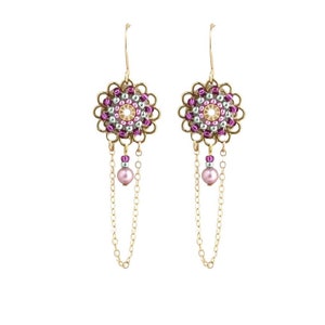 Delicate chandelier earrings gold, Gold filled earrings, Dainty pastel earrings, Lightweight earrings, Everyday earrings, Handmade beaded