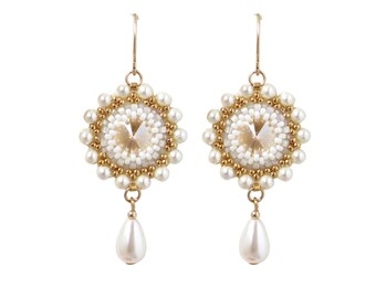 Boucles d'oreilles de mariage en perles et cristaux Swarovski, pendants d'oreilles de mariée en or, bijoux de demoiselle d'honneur formels uniques, fabriqués à la main