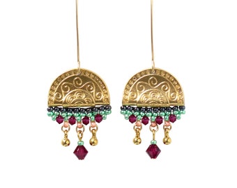 Gold Plated Boho Chic Dangle Earrings, Unique Statement Beaded Design for Women, Ethnic Style, Perfect for Special Occasions