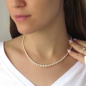 Classic and delicate pearl necklace, Dainty wedding necklace for bride, Swarovski pearl necklace, Minimalist simple pearl necklace