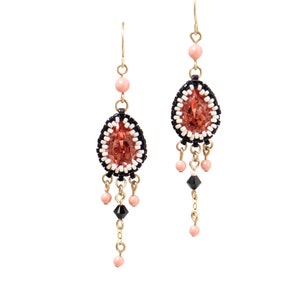 Swarovski peach crystal teardrop dangle earrings for women, Fashion multicolor drop beaded earrings, rose peach sparkly earrings