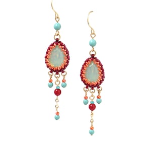 Swarovski crystal colorful drop earrings, Teardrop dangle earrings for women, Fashion multicolor beaded earrings