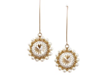 Statement wedding earrings, Swarovski crystal bridal earrings, Long pearl bridesmaid earring, Beaded earrings for wedding dress