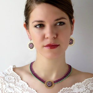 Pink and Green Beaded Mandala Jewelry Sets Jewelry set