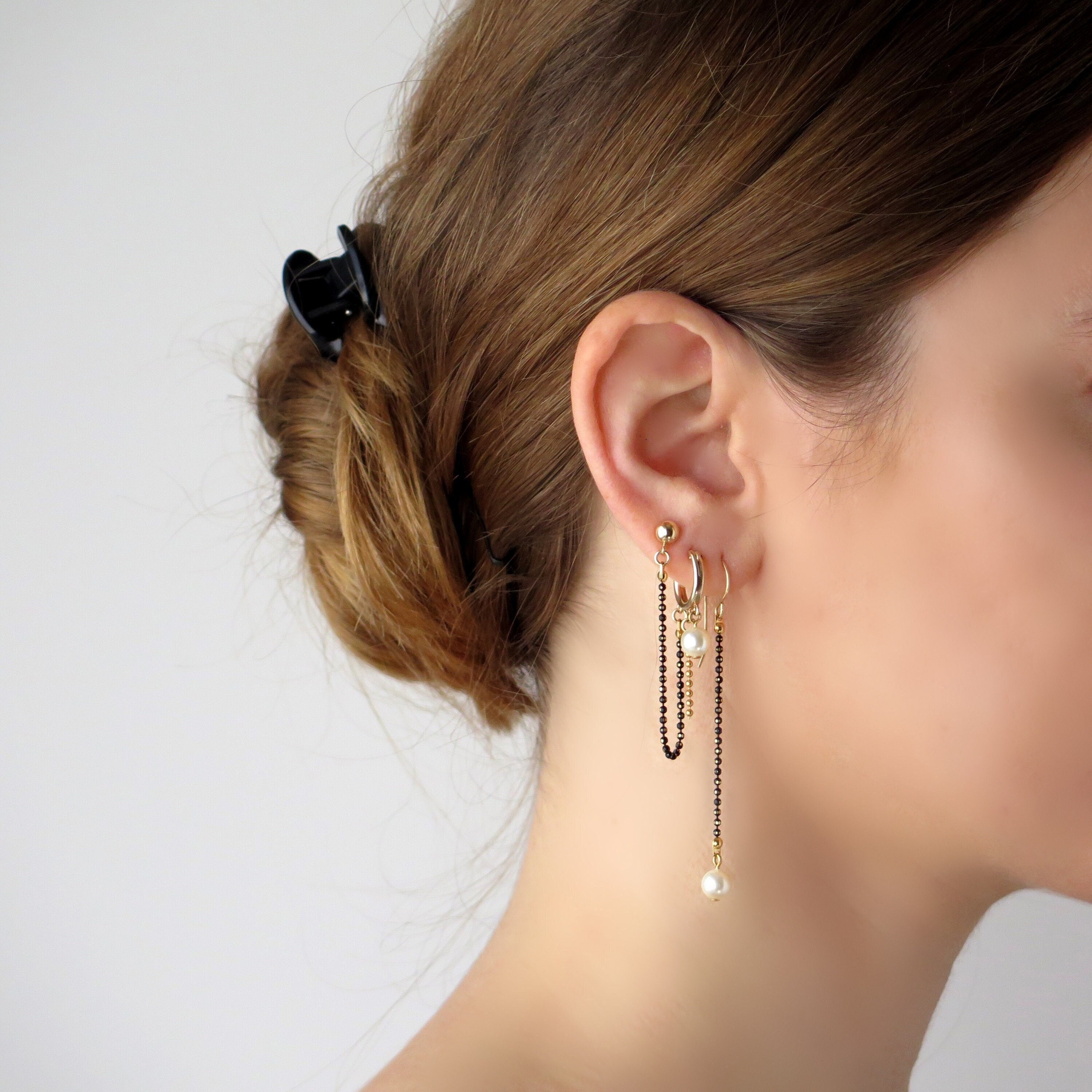 Double Piercing Earring Star and Moon Earrings Multiple Piercing Threader  Earrings 14k Gold Fill Ear Threads 