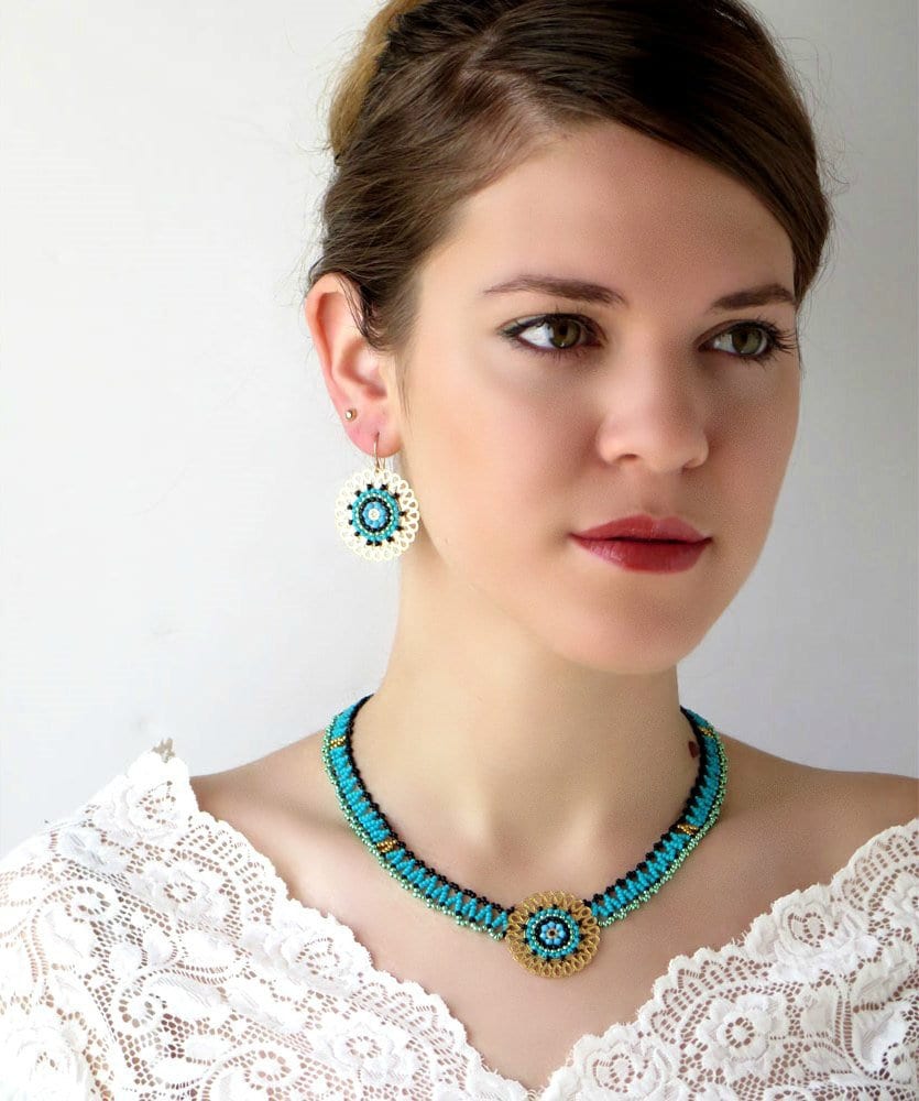 Turquoise Jewelry Sets Mandala Jewelre Necklace and Earring - Etsy Israel