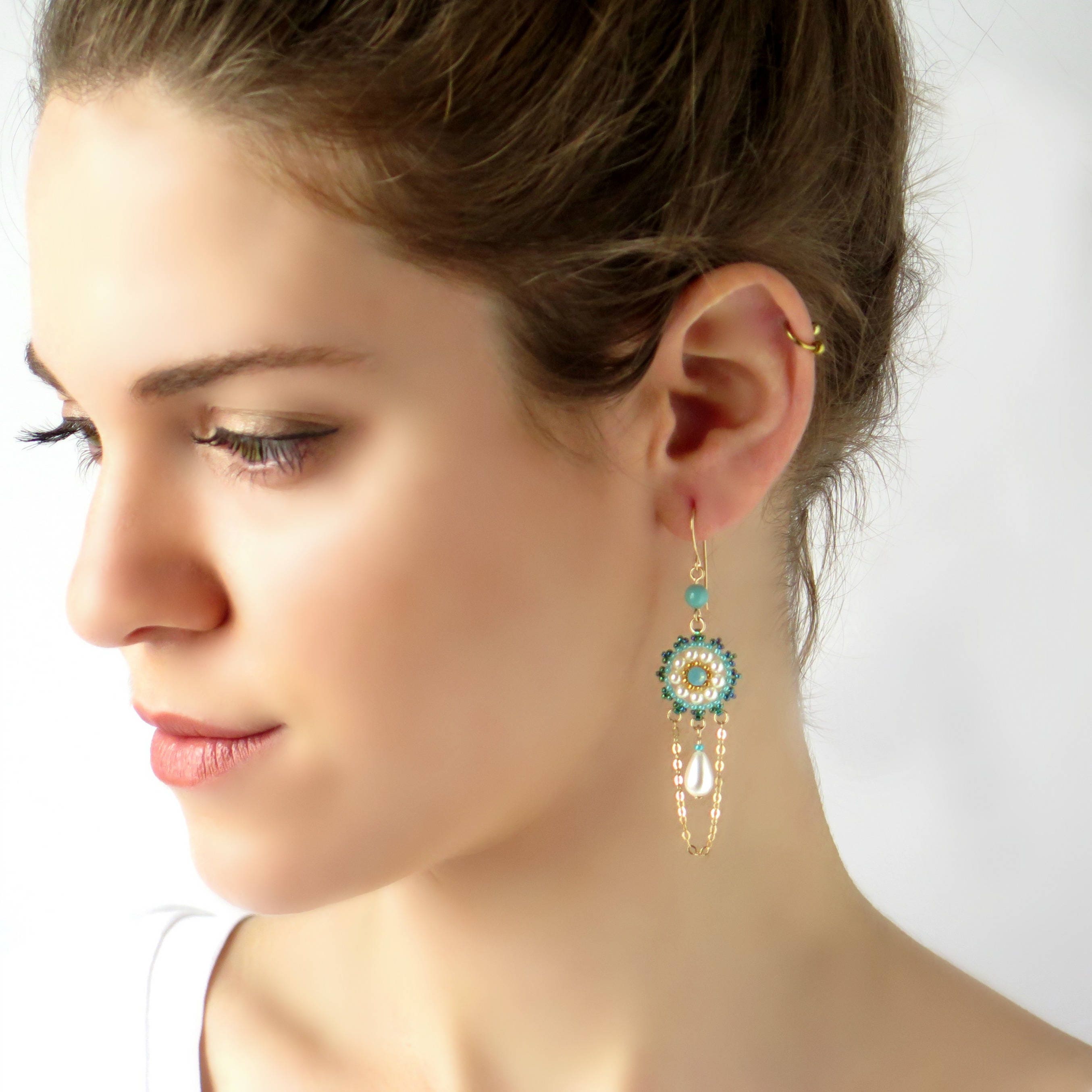 Turquoise Pearl Earrings