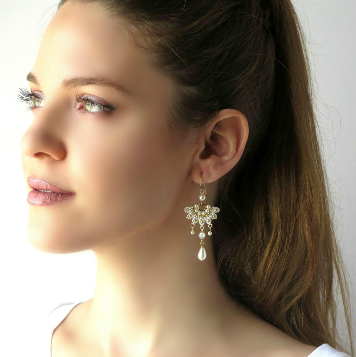 Boucles en perles longues boucles en eventail - Etsy France