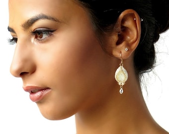 Bridal earrings drop, Swarovski crystal teardrop earring , Earrings for wedding party, White opal drop earrings
