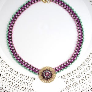 Pink and Green Beaded Mandala Jewelry Sets image 2