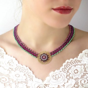 Pink and Green Beaded Mandala Jewelry Sets Just necklace