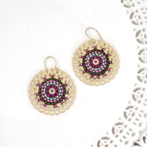 Pink and Green Beaded Mandala Jewelry Sets Just earrings
