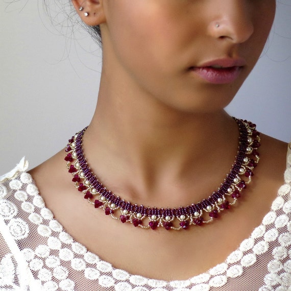 Beaded Jewelry Sets, Red Statement Necklace, Mothers Day Gift Set, Wedding  Necklaces for Women, Handmade Jewelry Sets, Burgundy Jewelry - Etsy