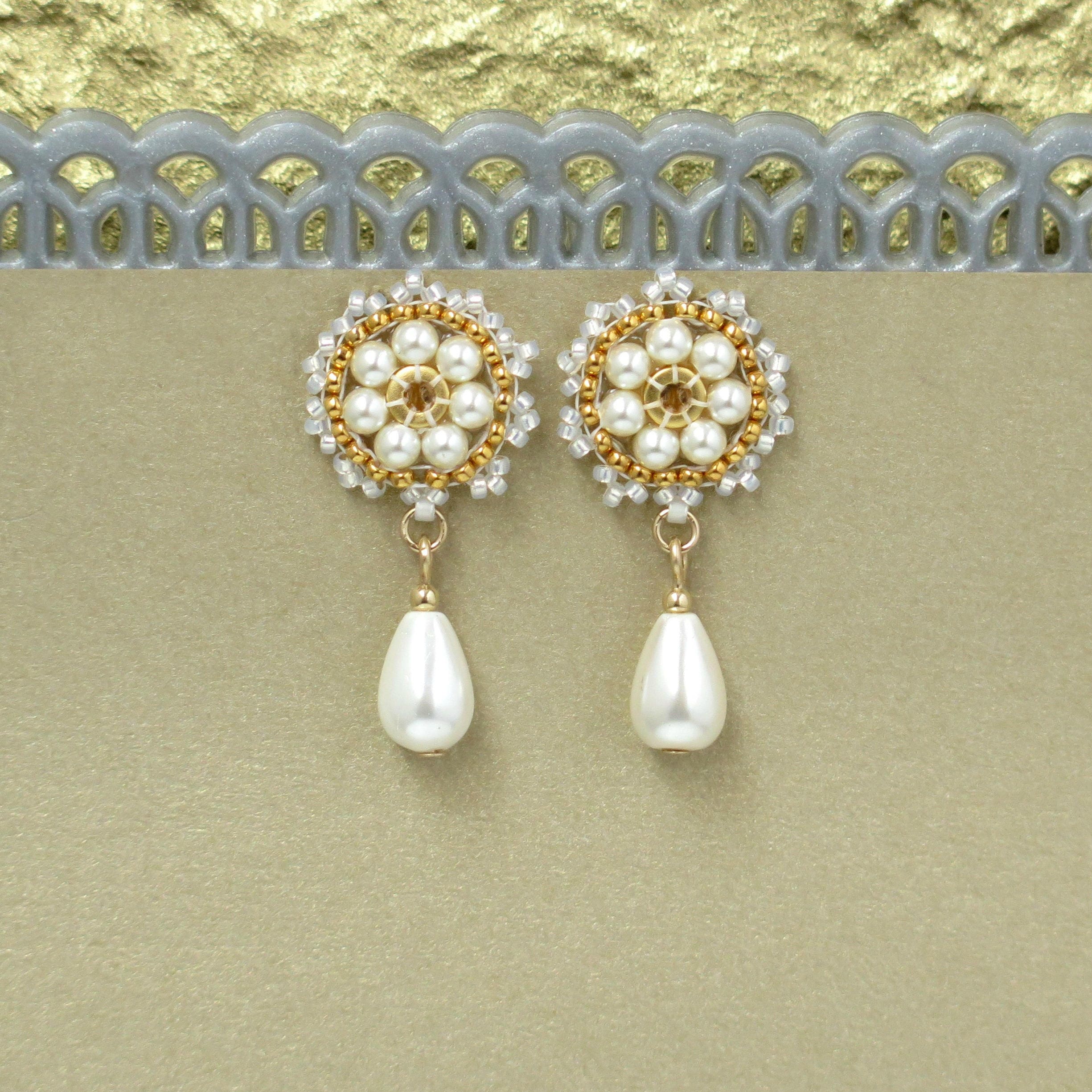 Weddings vintage style stud earrings Formal drop pearl