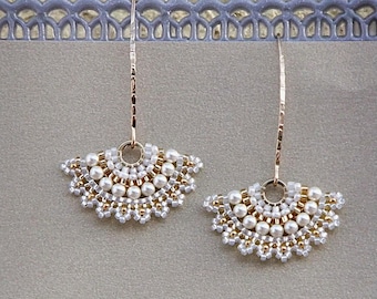 Earrings for wedding day, Bridal pearl earrings, Statement wedding earrings, Bridal long drop earrings, Unique bridal earrings
