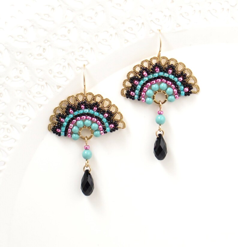 Fan Earring Dangle Unique Beaded Earrings Fashion Earrings Etsy UK