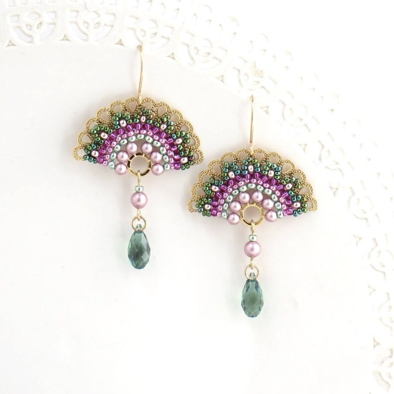 Fan Earring Dangle Unique Beaded Earrings Fashion Earrings Etsy UK