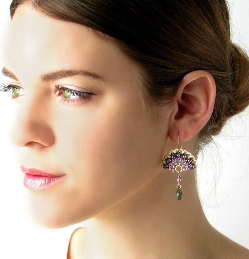Fan Earring Dangle Unique Beaded Earrings Fashion Earrings Etsy