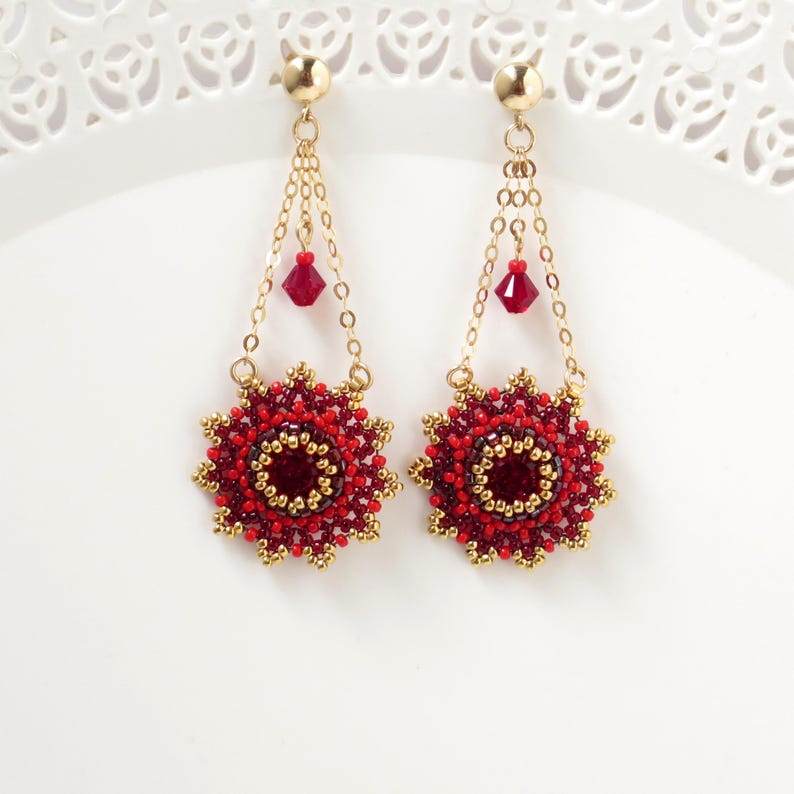 Red dangle bead earrings Swarovski crystal earrings Fashion Etsy