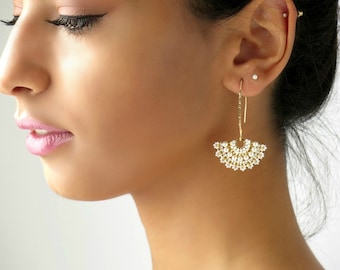 Boucles en perles longues, boucles en eventail