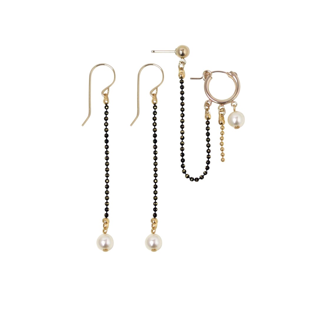 Earring Stud Set, Black and White Earring, Multiple Piercings, Double