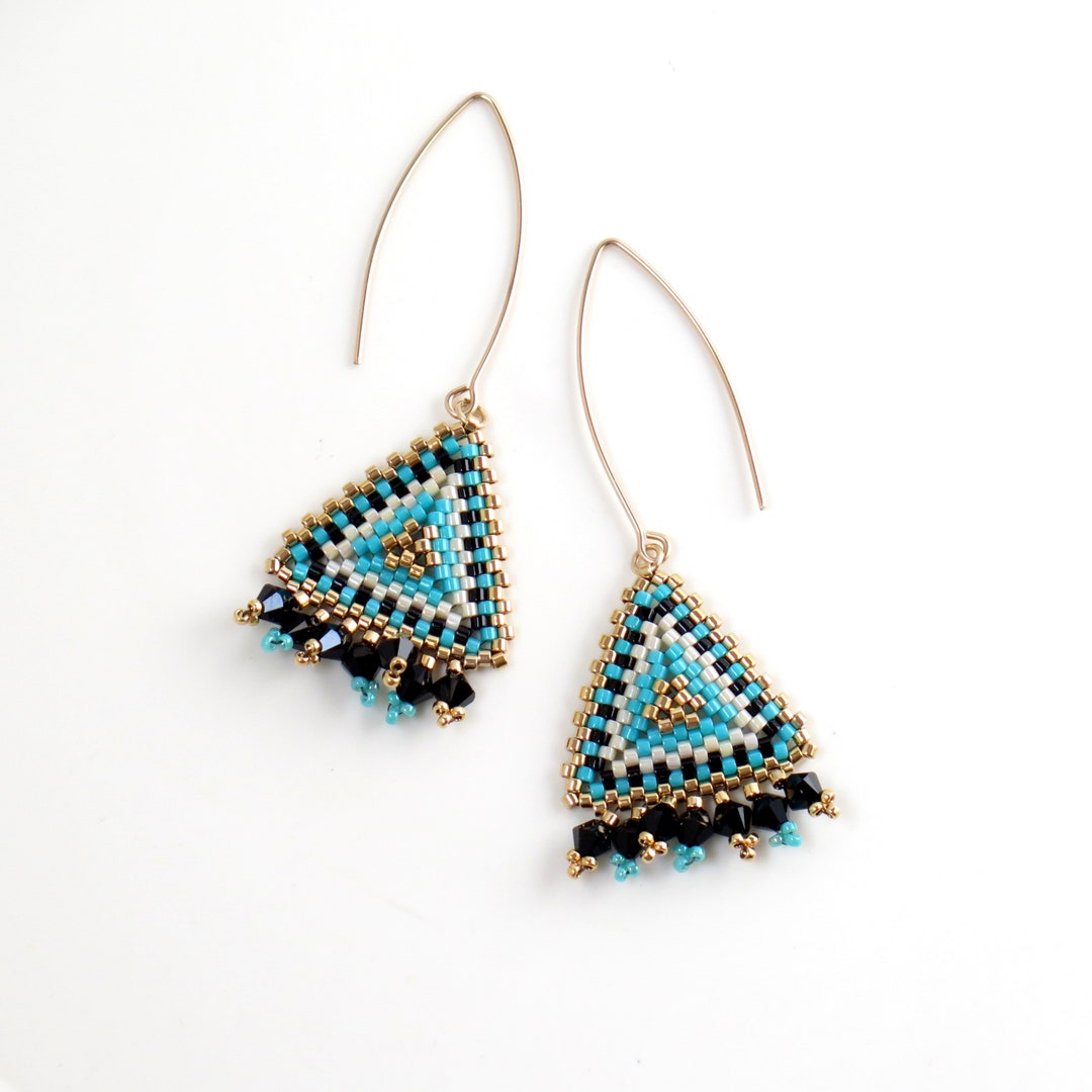 Turquoise and Black Earrings Long Geometric Earrings - Etsy