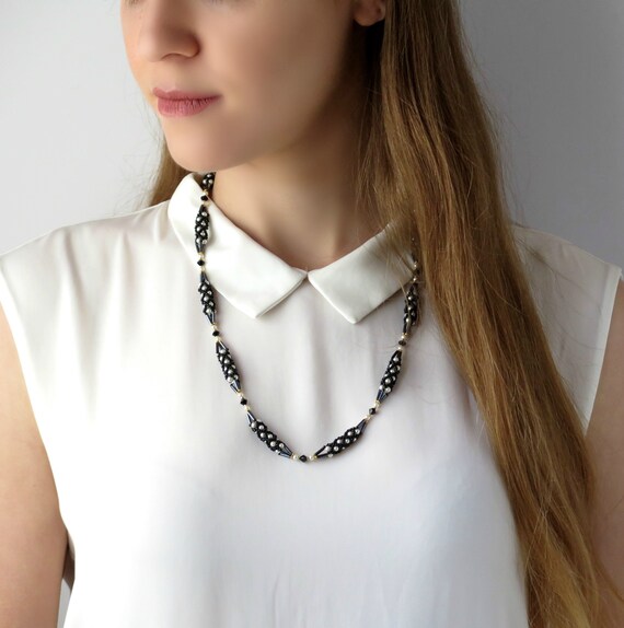 Black and White Beaded Statement Necklaces for Women Formal and Classic Necklace Etsy