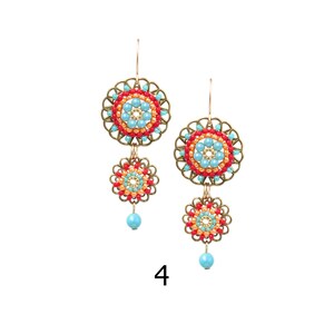 Black & red double circle large beaded earrings, Long dangle earrings, Big funky earrings for women Number - 4