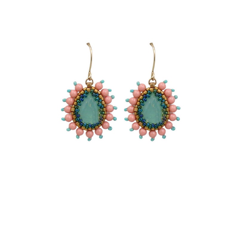 Swarovski crystal teardrop earrings, Turquoise and peach earring, Victorian style jewelry, Wife gift idea, Fashion earrings for women image 1