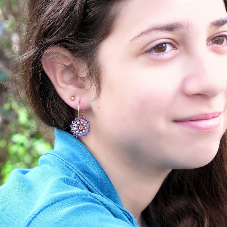 Cute earrings hoop Everyday beaded earrings Teen girl gifts Etsy