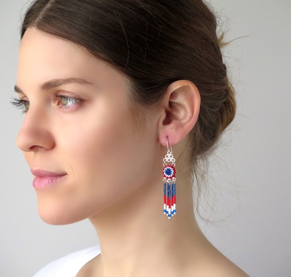 American Flag Round Lampwork Earrings – Sky Blue Designs, LLC