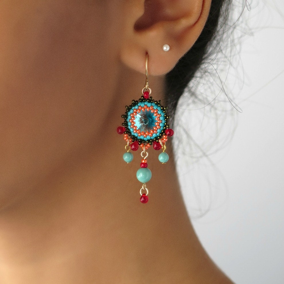 Boho Earrings with Opal and Red Zirconia main image 0