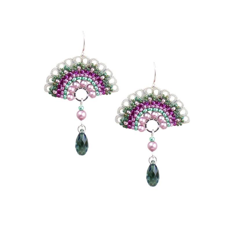 Fan Earring Dangle Unique Beaded Earrings Fashion Earrings Etsy