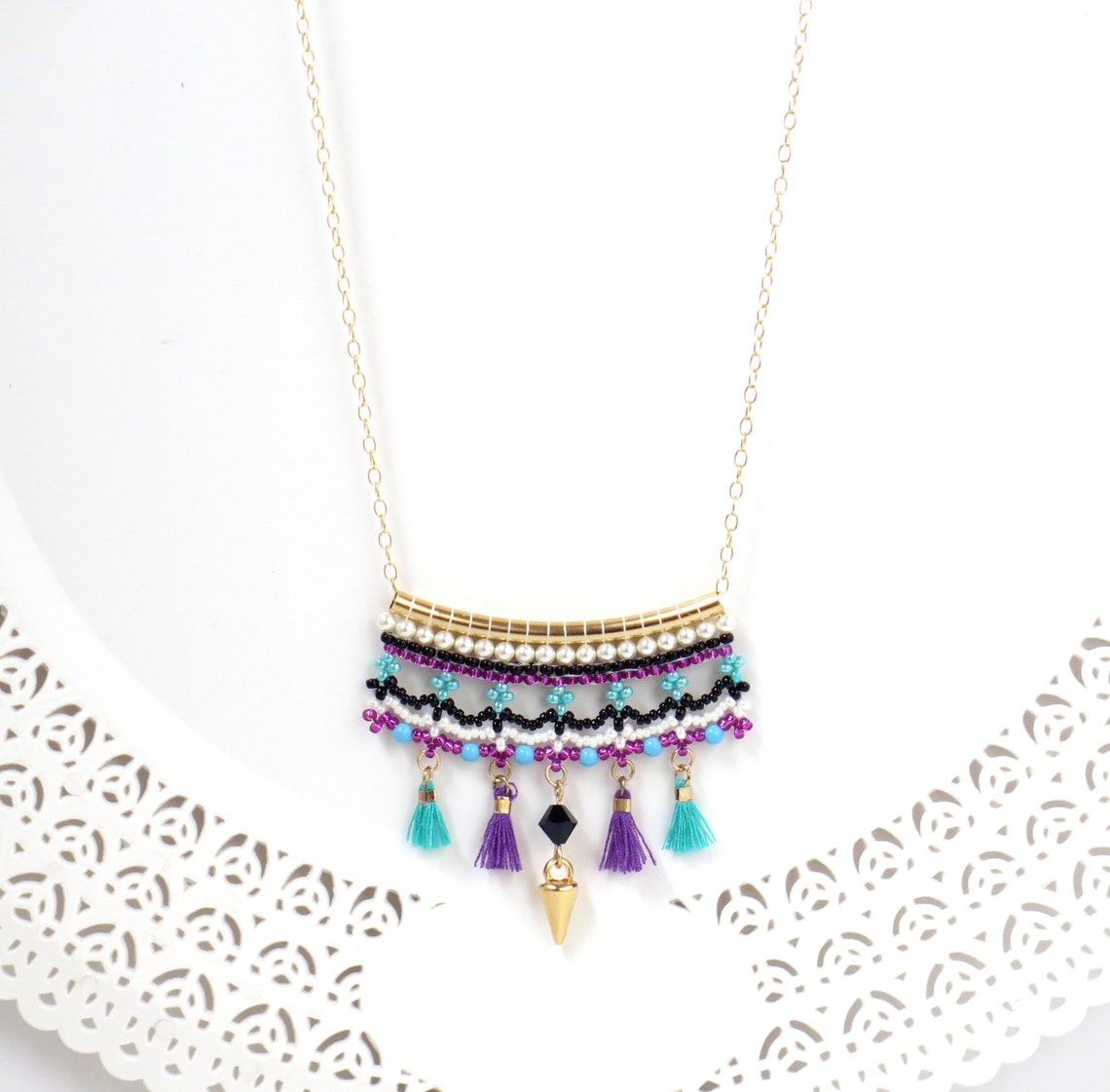 Tassel Stud Earrings Funky Earrings Studs Pink and Black Etsy UK