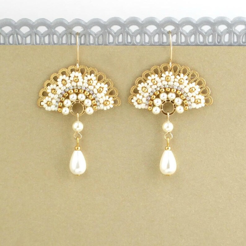 Fan Earring Dangle Unique Beaded Earrings Fashion Earrings Etsy UK