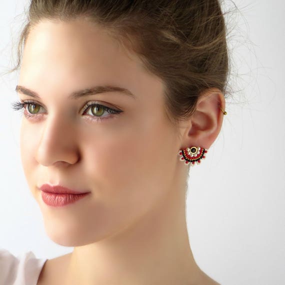 Buy Red and Black Stud Earrings Fan Earrings Large Post Earrings Beaded Earrings Stud for Women Fashion Stud Earrings Seed Bead Earrings Online in India Etsy