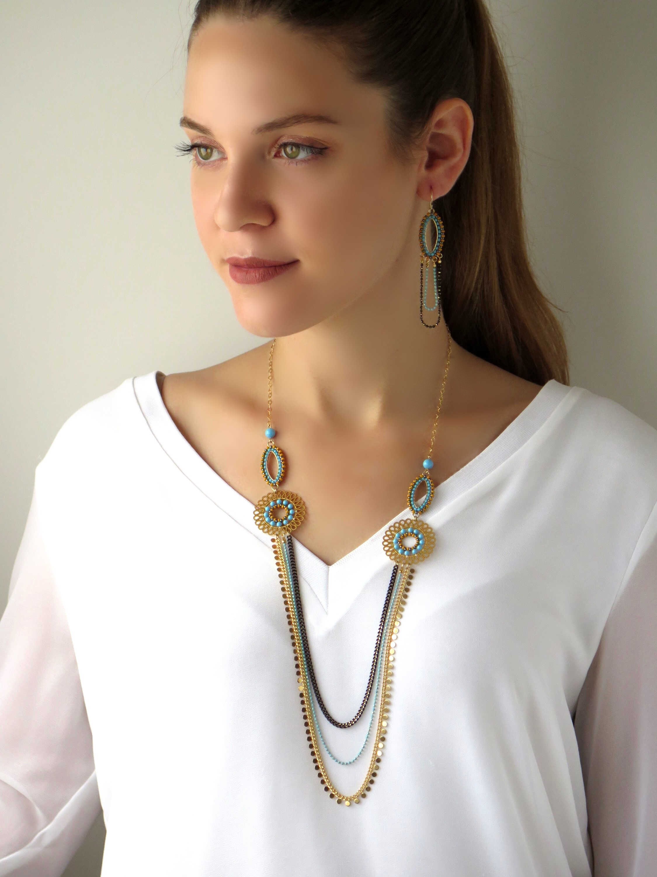 Multi Strand Earrings Long Beaded Earrings Blue and Black Etsy