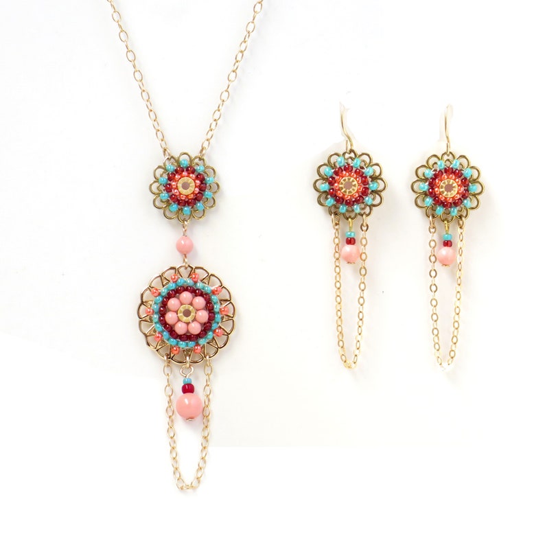 Gift for daughter birthday Dainty earrings dangle Sweet 16 jewelry Delicate chandelier earrings Flower earrings Colorful earrings gold