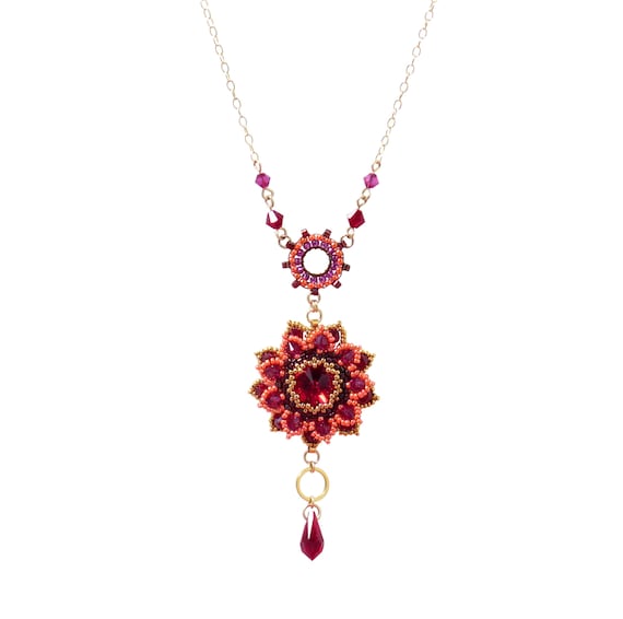 Red Flower Swarowski Crystal Necklace Red Flower Swarowski Crystal Necklace