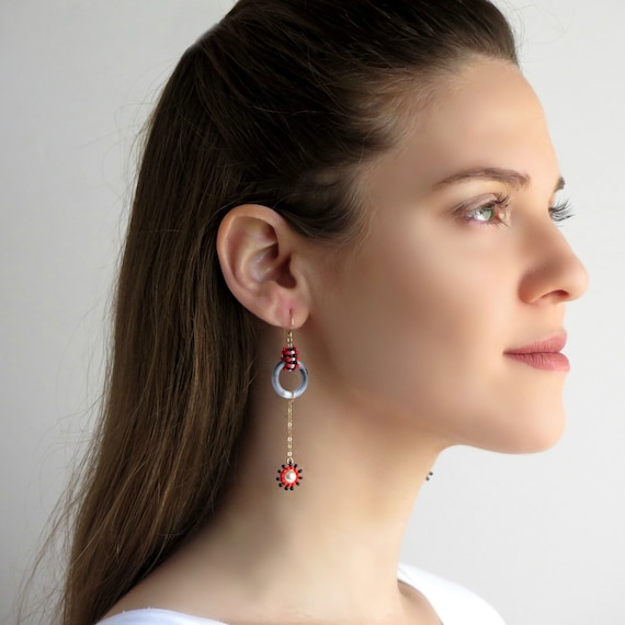 Colorful Acrylic Rectangle Drop Earrings - Sterling Silver Hook Dangle Earrings For Women