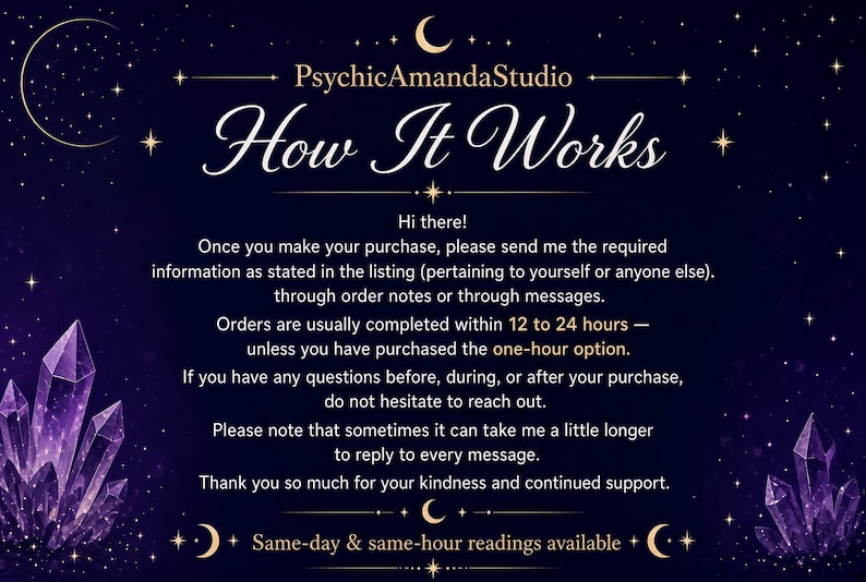 Explanation of how psychic Amanda readings work and how to purchase