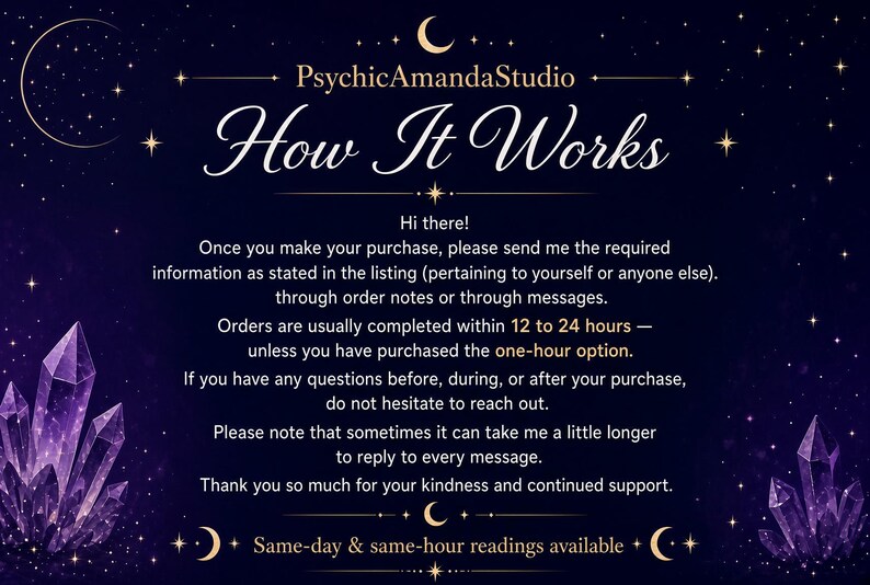 Explanation of how psychic Amanda readings work and how to purchase