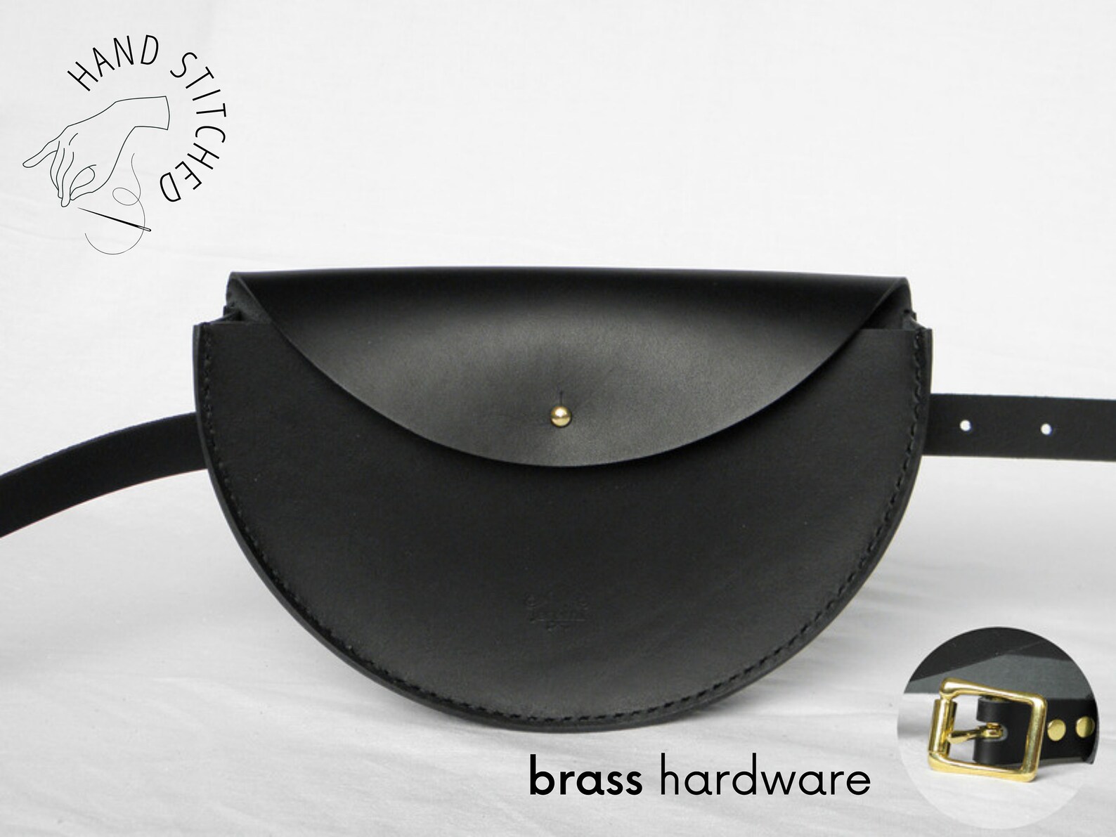 Half Moon Black Leather Bag Handsewn Handmade Waistbag | Etsy