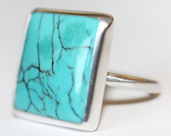 Turquoise Ring, Square Ring, Square Turquoise Ring, Turquoise Silver Ring, Chinese Matrix Turquoise, Turquoise jewellery, Natural Turquoise