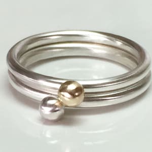Gold and Silver stacking rings, orb rings, gold and silver stacking rings, globe rings, bauble rings, silver ball rings, sphere rings