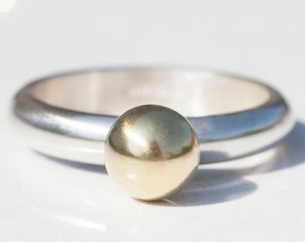 Gold and Silver Ring, Gold Orb Ring, Gold Ball Ring, Gold Nugget Ring, Gold Ring, Chunky Gold Ring