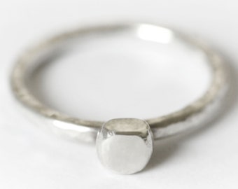 Anello argento cubo, argento quadrato accatastamento anello